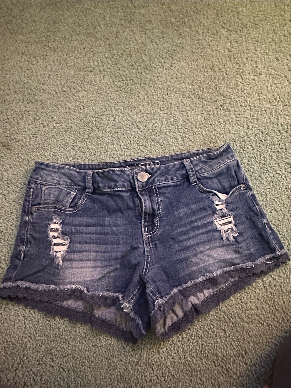 Vanilla Star Distressed Dark Blue Denim Shorts